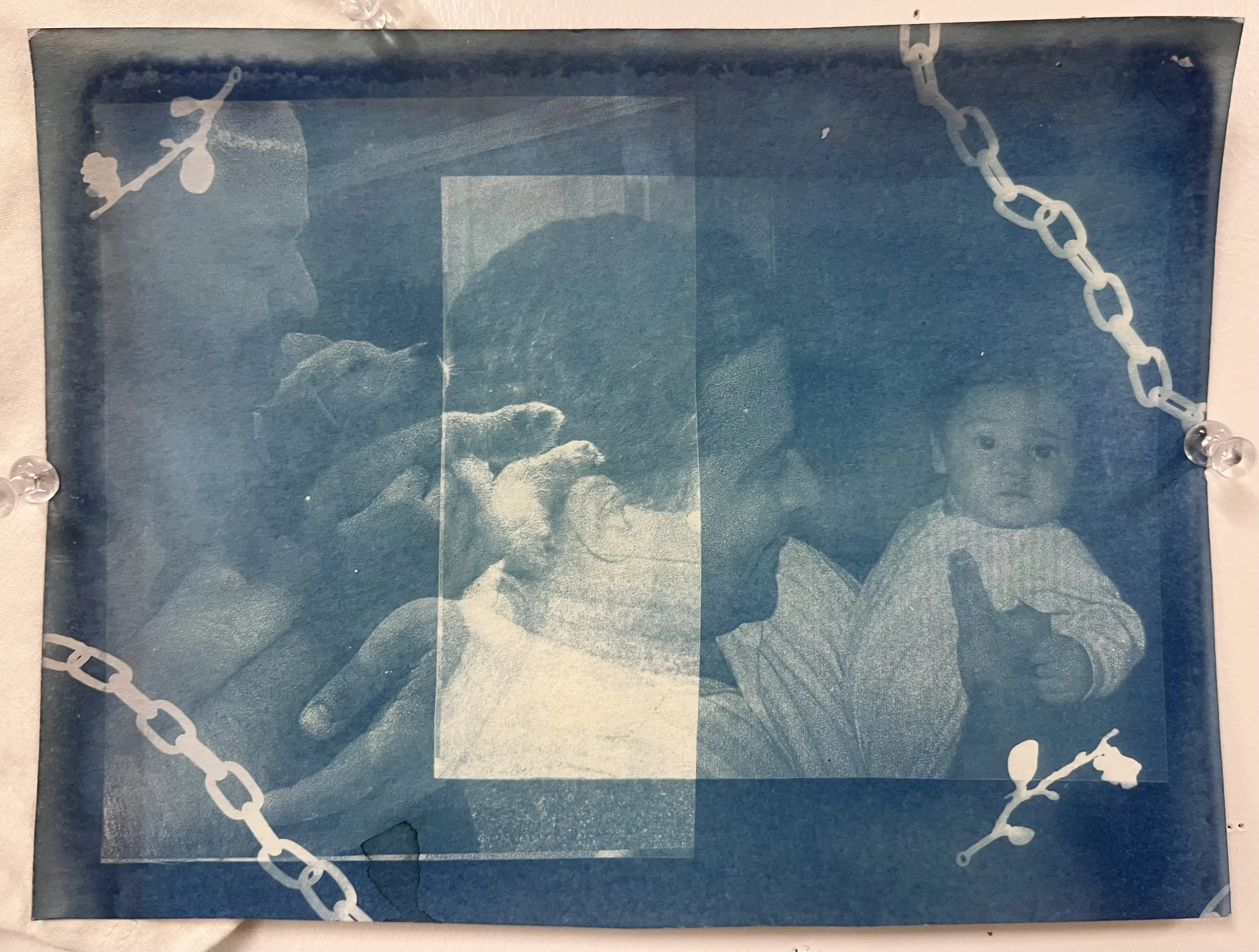 "a shared innocence." cyanotypes on cardstock and a cotton t-shirt. most images found on my childhood home desktop. others taken on my iPhone in 2016 and 2021. 
lyrics from "Bookends Theme (Reprise)" by Simon & Garfunkel.