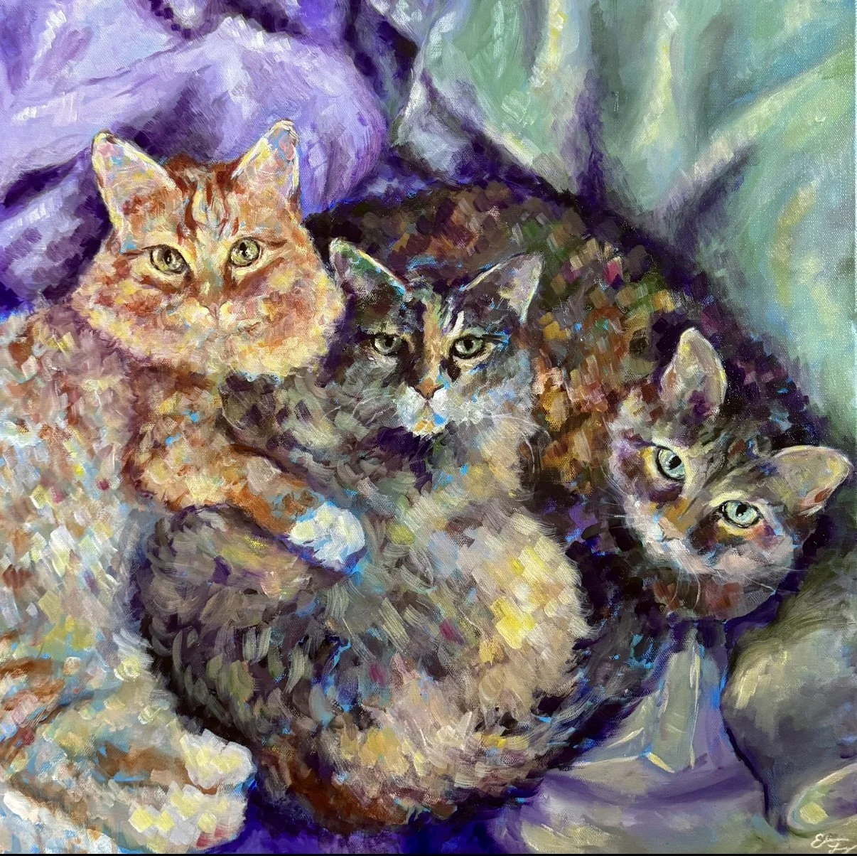 Simon, Mila, and Shake, Acrylics, 2025