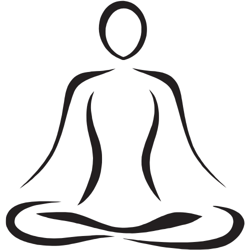 Line drawing of a person with a heart in a seated meditation pose.
