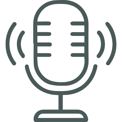 Icon of a microphone with sound waves.