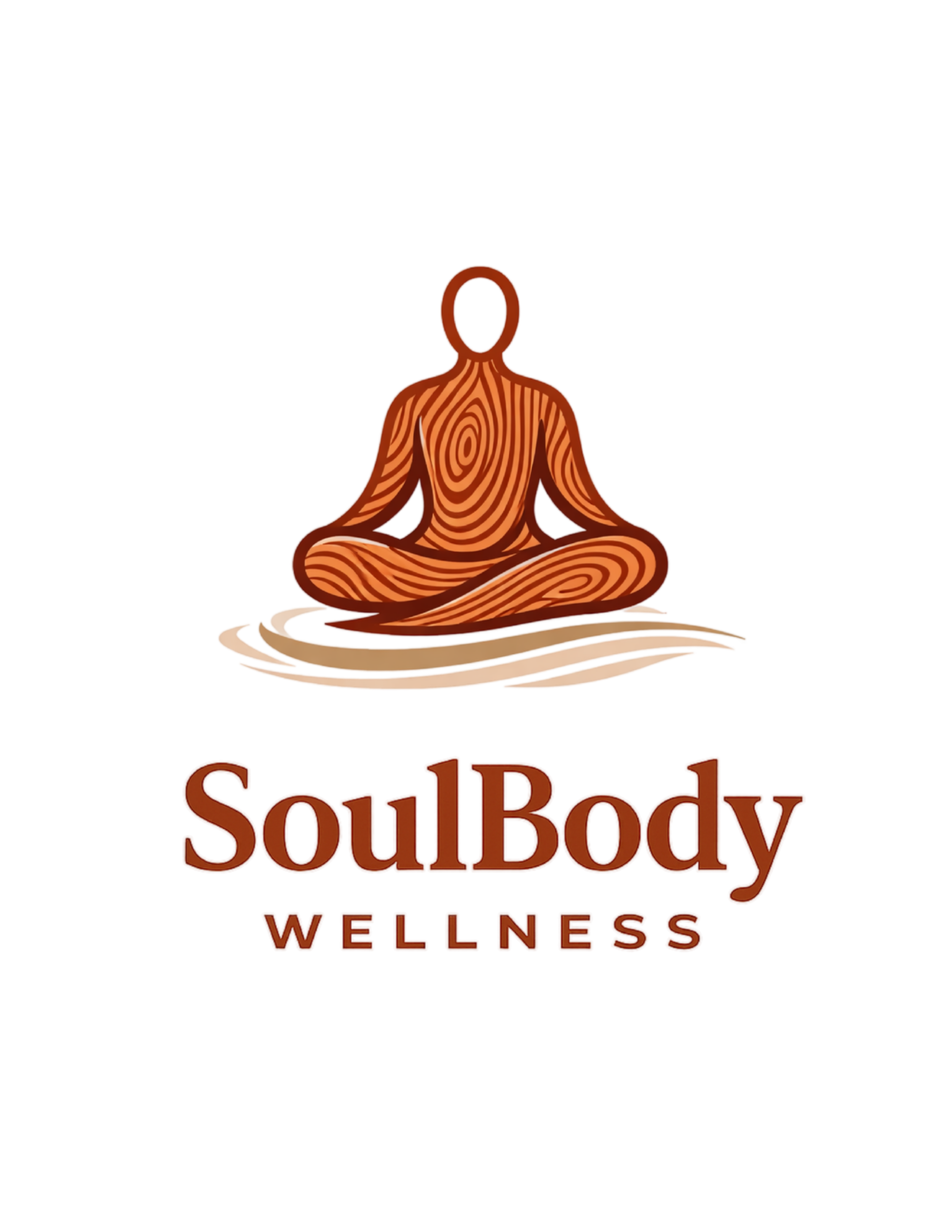 Logo for SoulBody Wellness featuring a stylized wooden meditative figure sitting cross-legged with the text 'SoulBody Wellness' below.