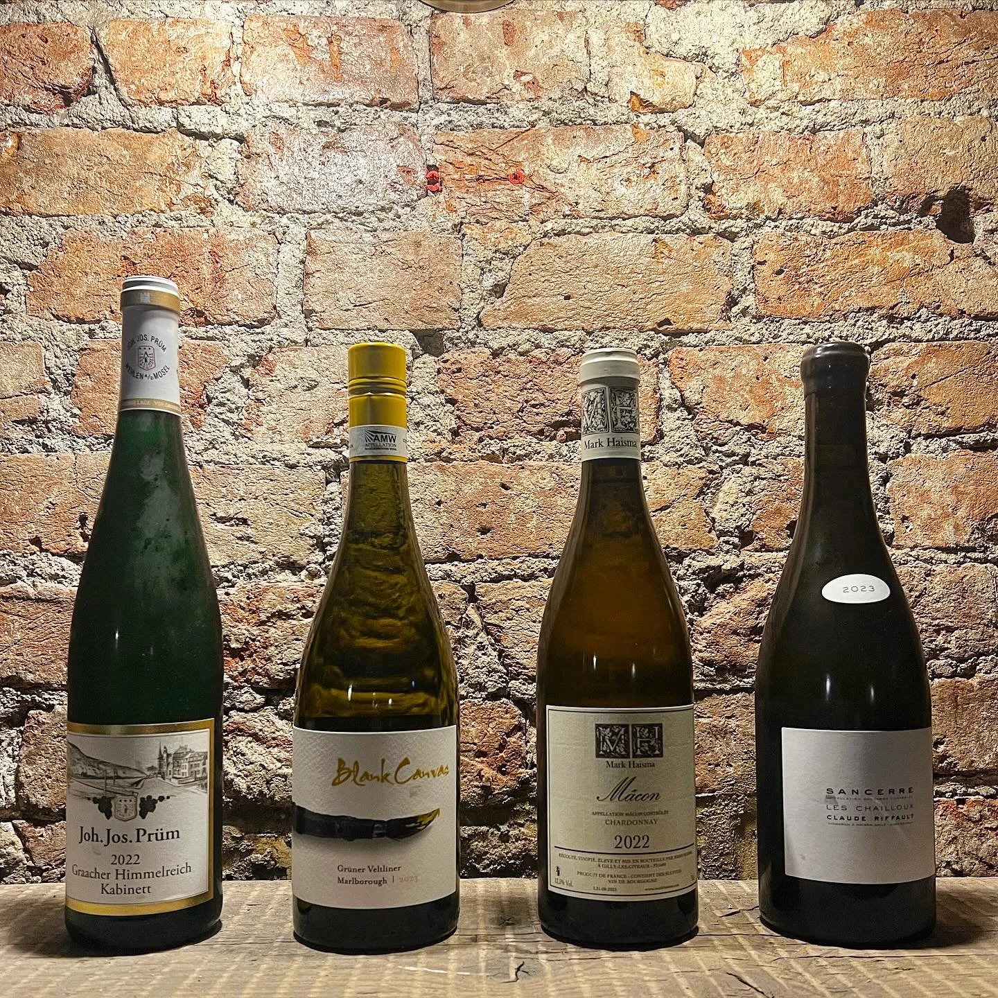 Fun bits by the glass this weekend. 

Claude Riffault 'Les chailloux' Sancerre BTG &pound;13 
Blank Canvas Gr&uuml;ner Veltliner BTG &pound;12
J.J. Prum Graacher Himmelreich Kabinett &pound;14 
Mark Haisma Macon BTG &pound;14