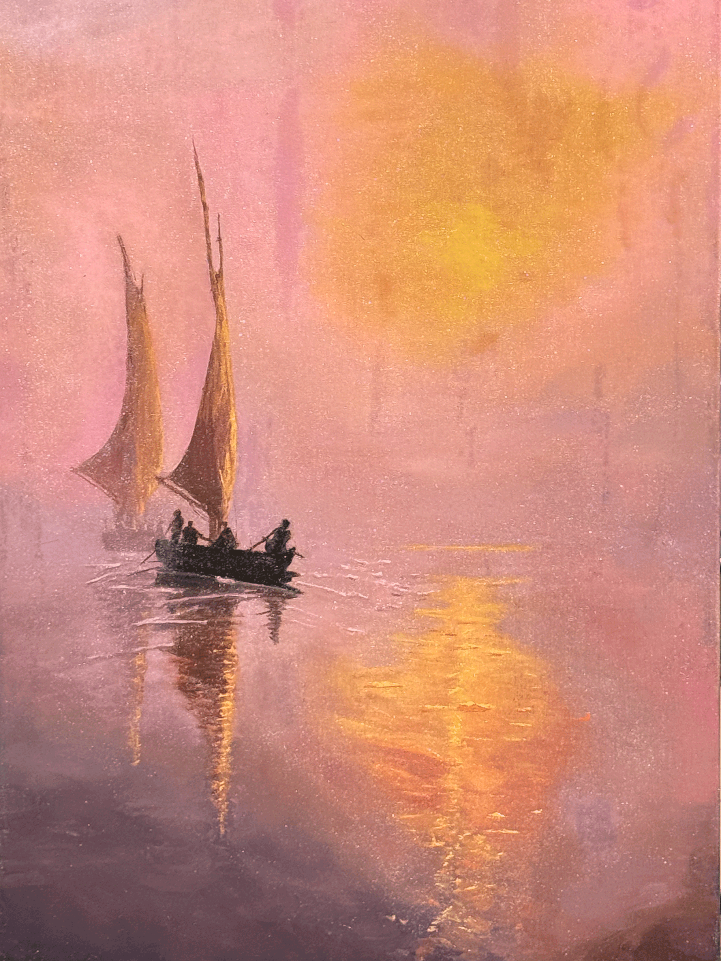 Two Sailboats at Dawn by Tom Selinske