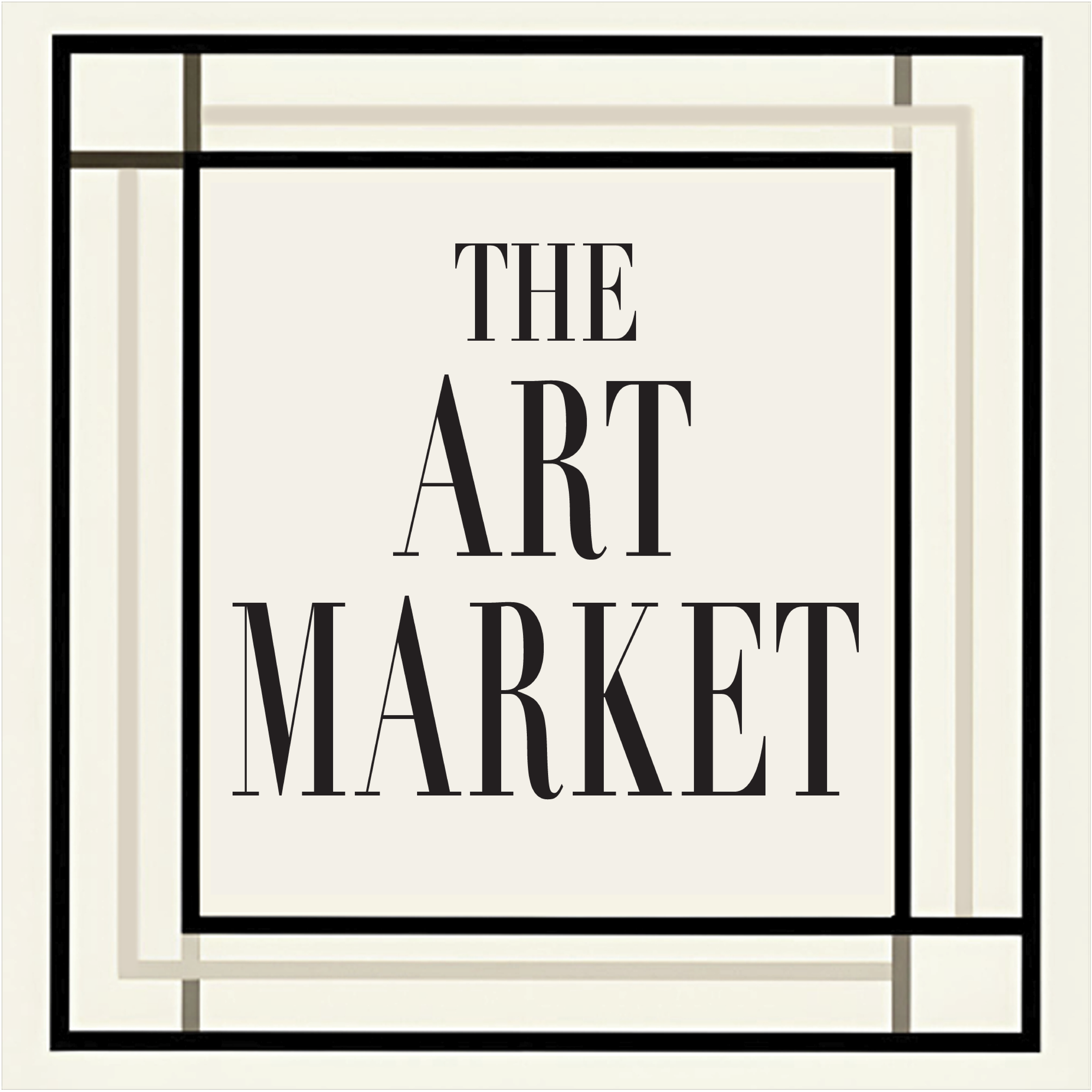 Beige square with black framework and "The Art Market" in the center