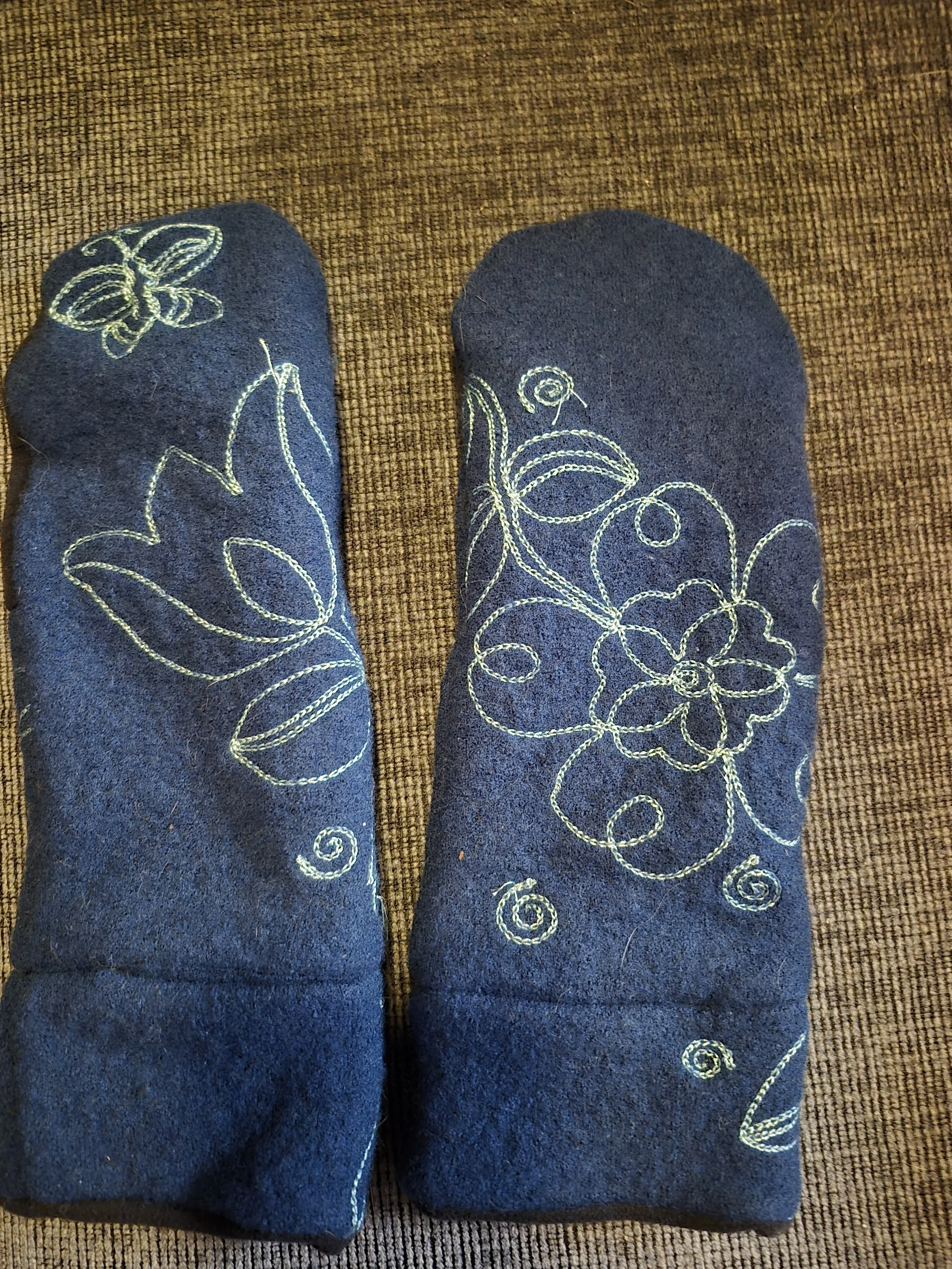 Sweater Weather Mittens Teal Embroidery