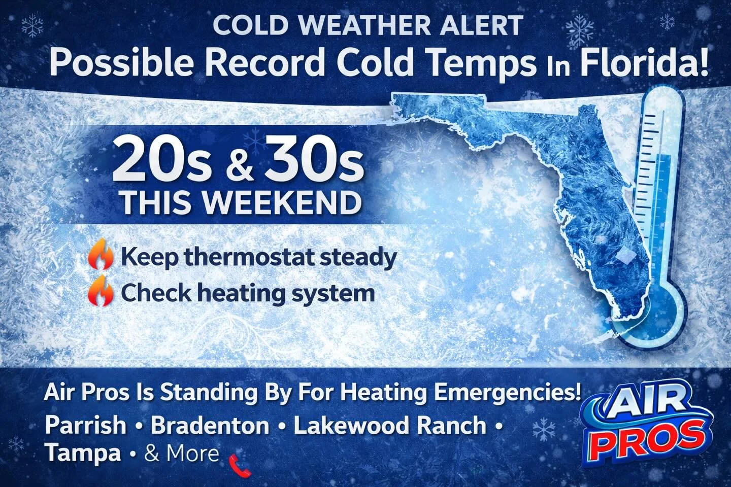 ❄️ Cold Weather Alert for Florida! ❄️
Floridians &mdash; winter is not over yet! Forecast models are showing a strong blast of Arctic air moving into Florida this weekend, with temperatures falling well below normal and the potential for near-record 
