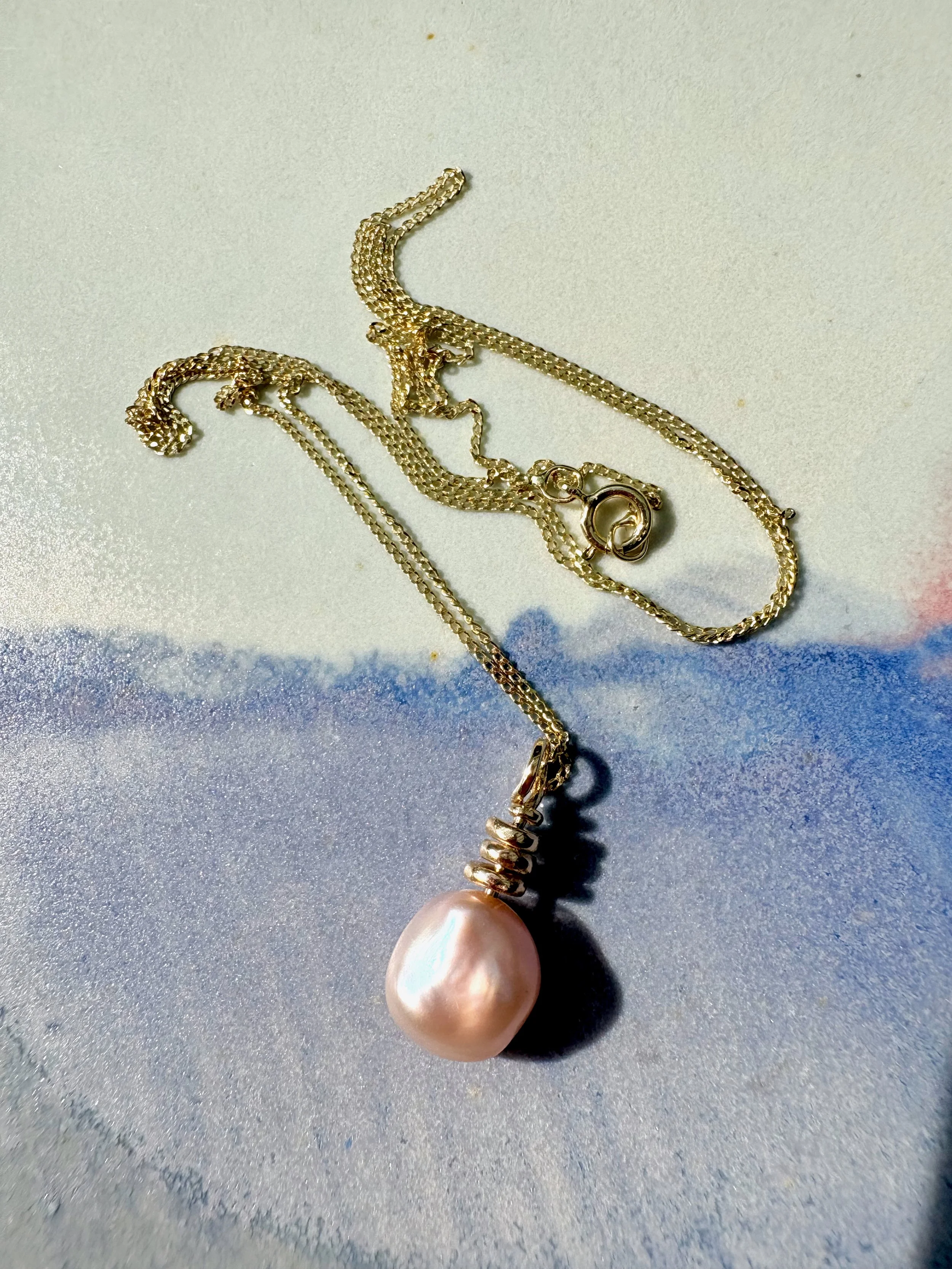 Abacus keshi pearl necklace, 9ct gold