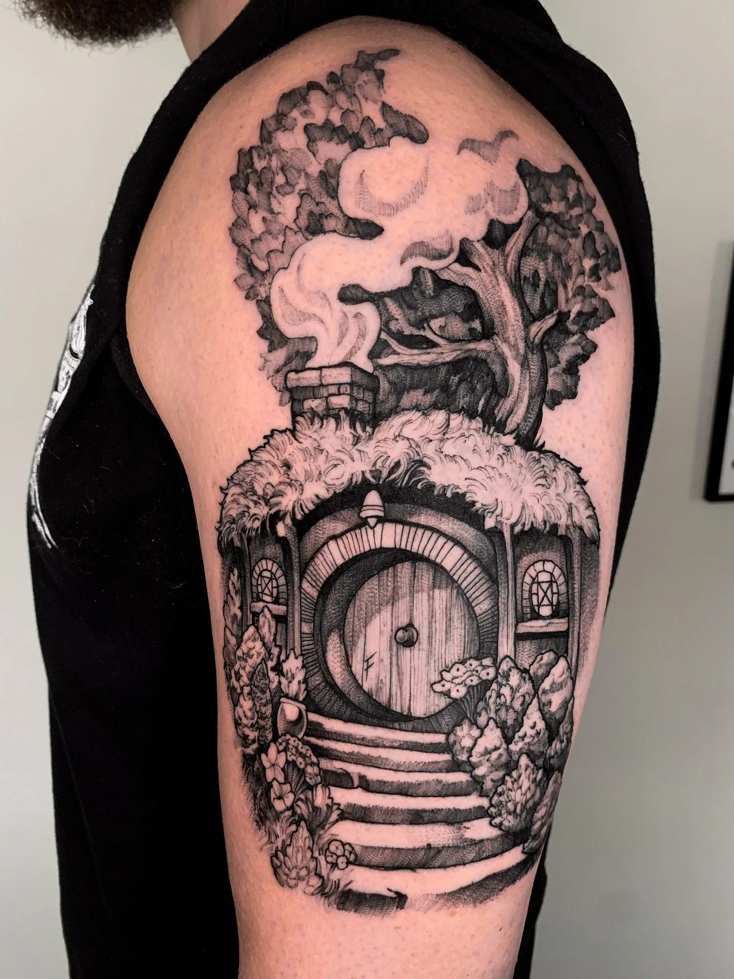 “In a hole in the ground there lived a hobbit. Not a nasty, dirty, wet hole, filled with the ends of worms and an oozy smell, nor yet a dry, bare, sandy hole with nothing in it to sit down on or to eat: it was a hobbit-hole, and that means comf