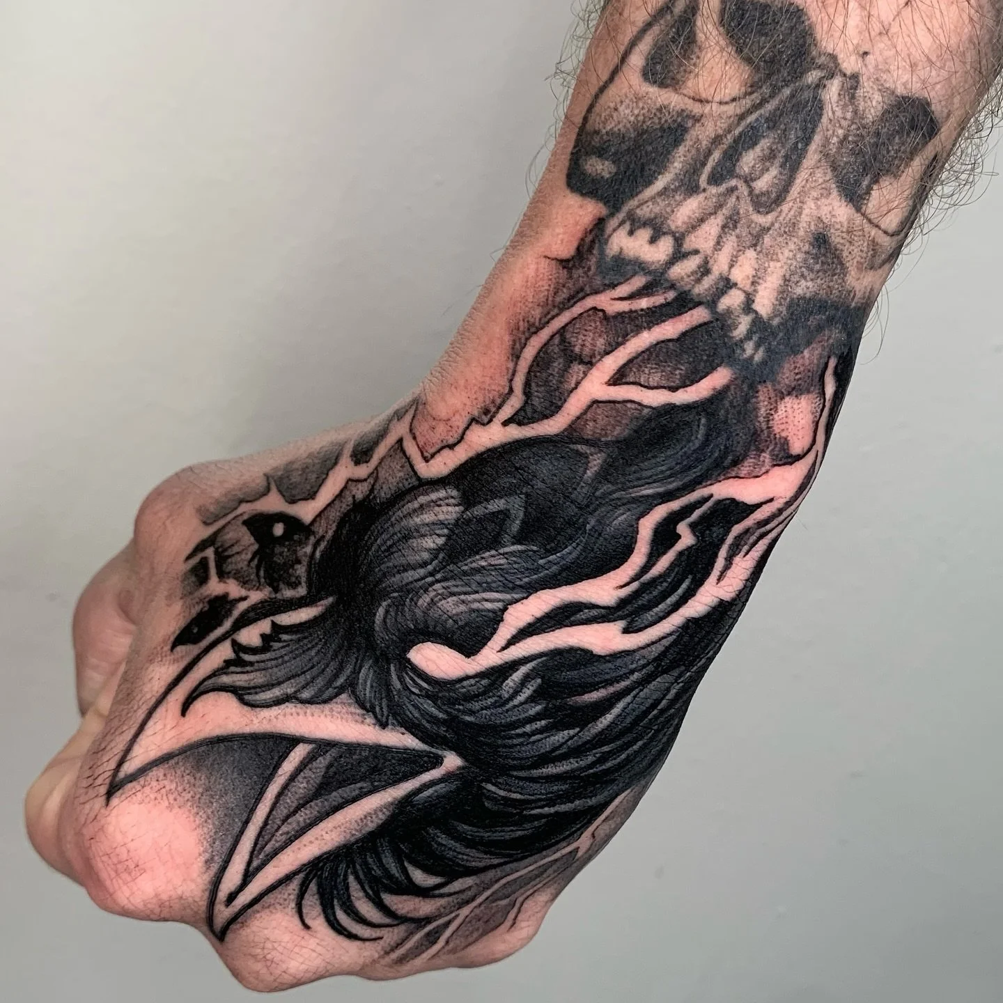 Dark wings dark words. Added to a larger sleeve we’ve been working on here at @fabletattoogallery! Thank you for looking! 
#dylansmithink #fabletattoogallery #darkart #tattooart #fantasyart #blacktattoo #blackworkers #blackworkers_tattoo #rich