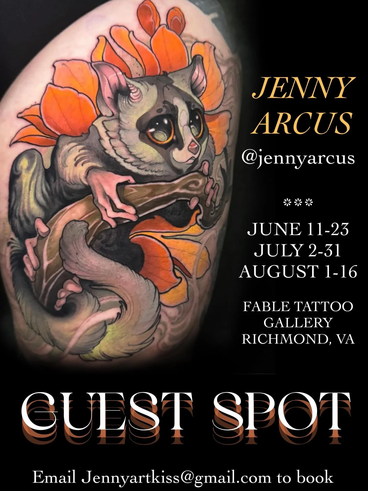 GUEST SPOT 💫 @jennyarcus Jenny Arcus will be visiting for a few months from New Zealand 🇳🇿 if you&rsquo;d like to make your fantasy tattoo dreams come true email her @ jennyartkiss@gmail.com 
.
.
#colortattoo #guestartist #animaltattoos #fantasyta