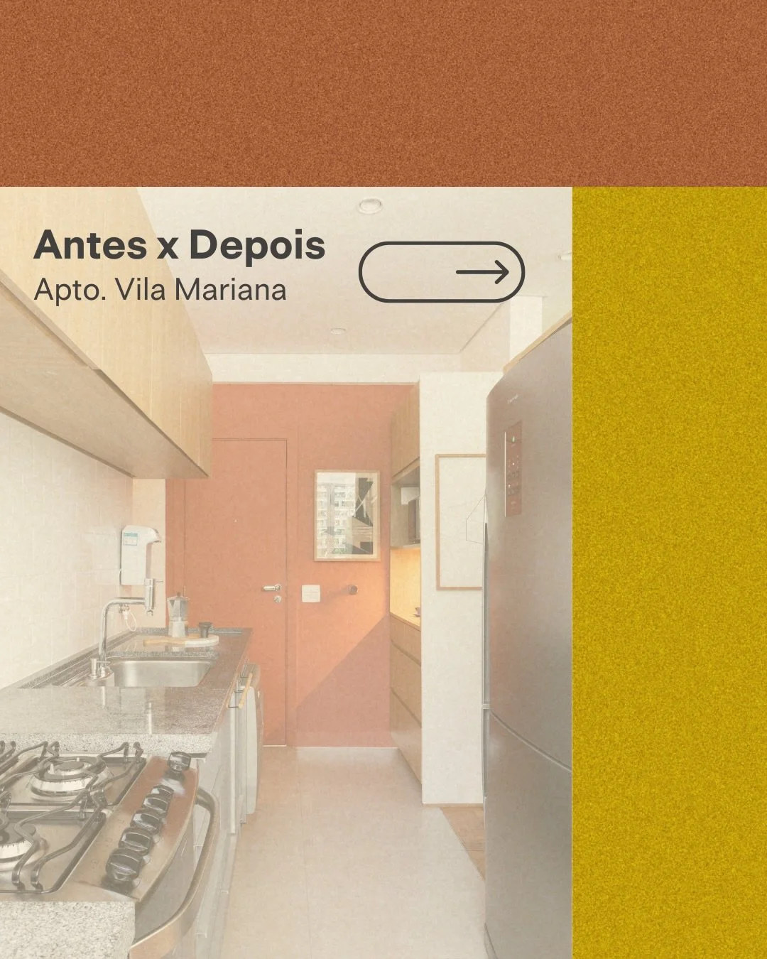 O antes e depois da cozinha do apto Vila Mariana trouxe ainda mais leveza e funcionalidade ao espa&ccedil;o. A transforma&ccedil;&atilde;o inclui marcenaria em madeira, ilumina&ccedil;&atilde;o embutida, bancada bem resolvida e um toque de cor que in