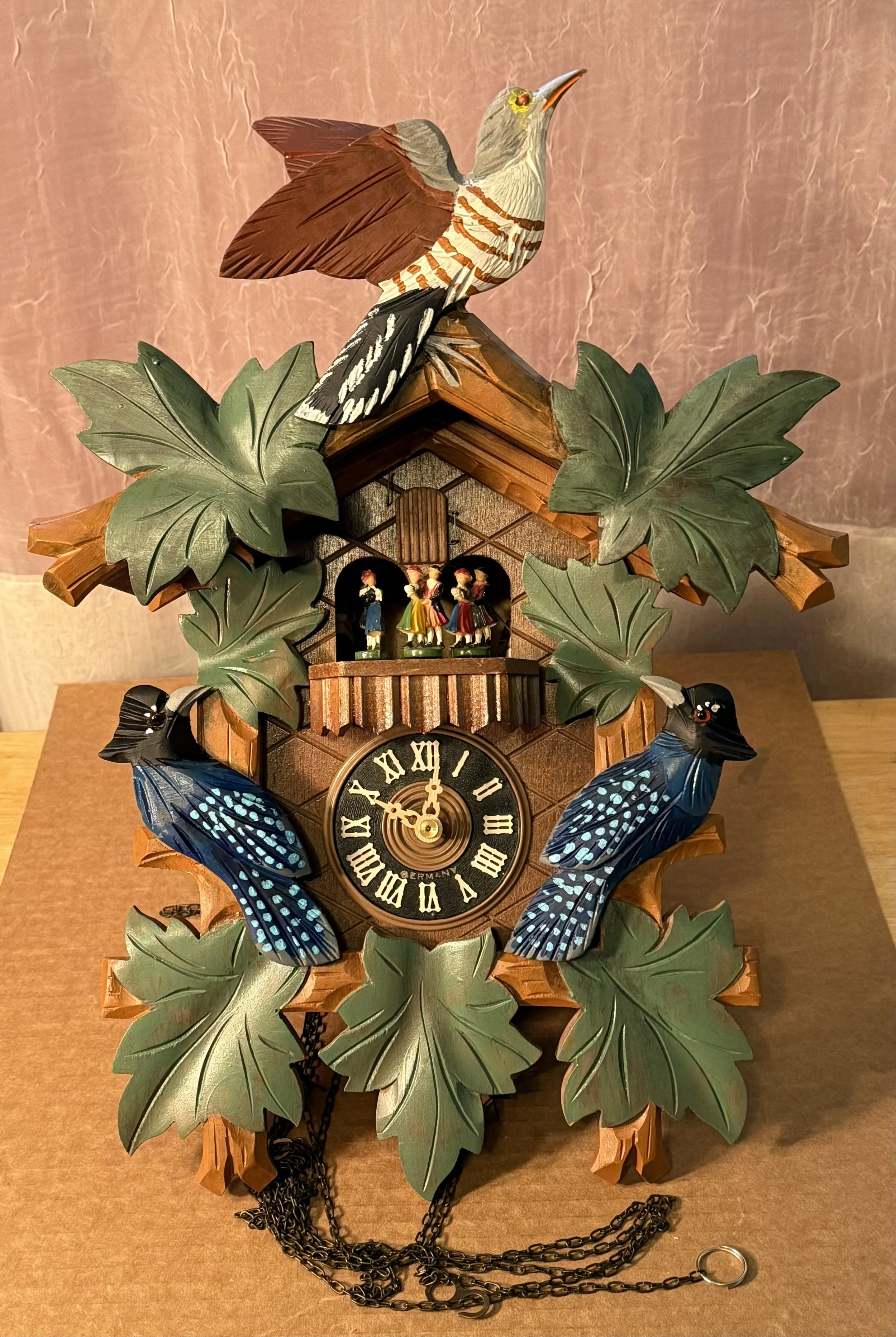 Painted Cuckoo Clock with European Cuckoo and North American Steller’s Jay, 2025