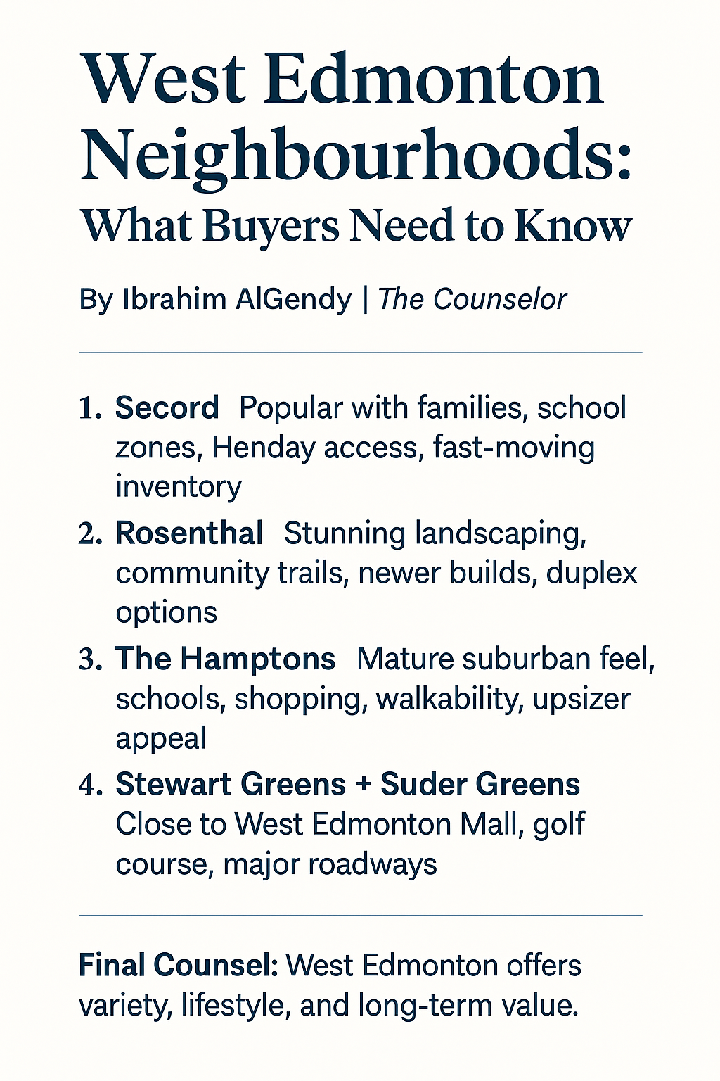 West Edmonton Neighbourhoods: What Buyers Need to Know