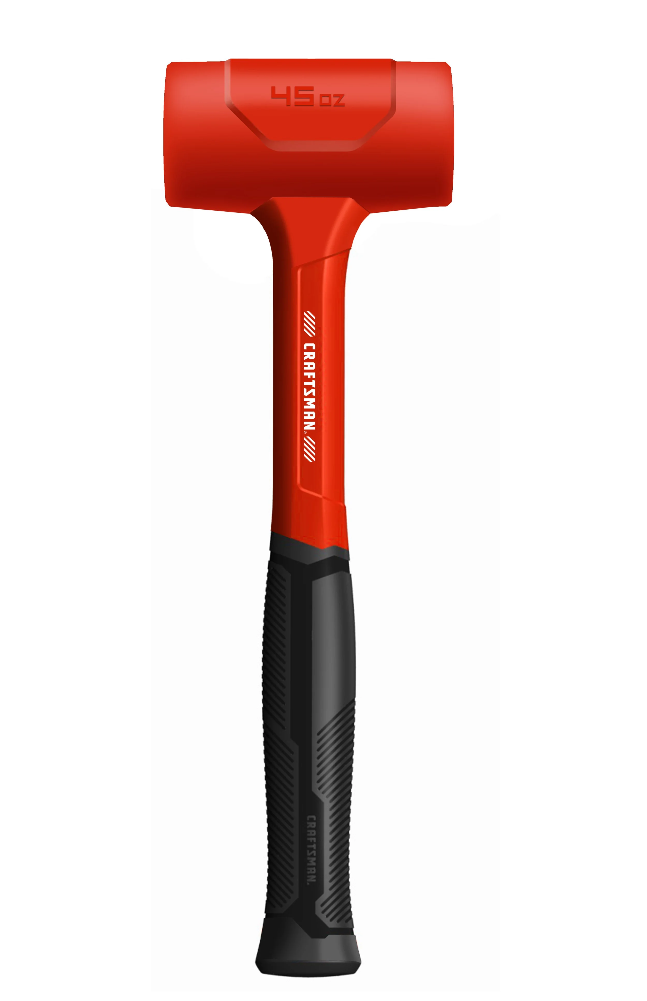 Red hammer with black handle, labeled with 45 oz and brand Craftsman.