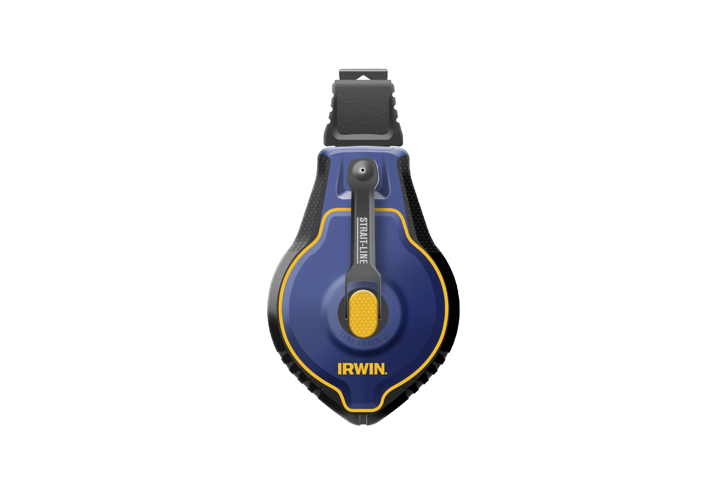 A blue and black retractable safety line reel with yellow accents and the brand name IRWIN printed on it.