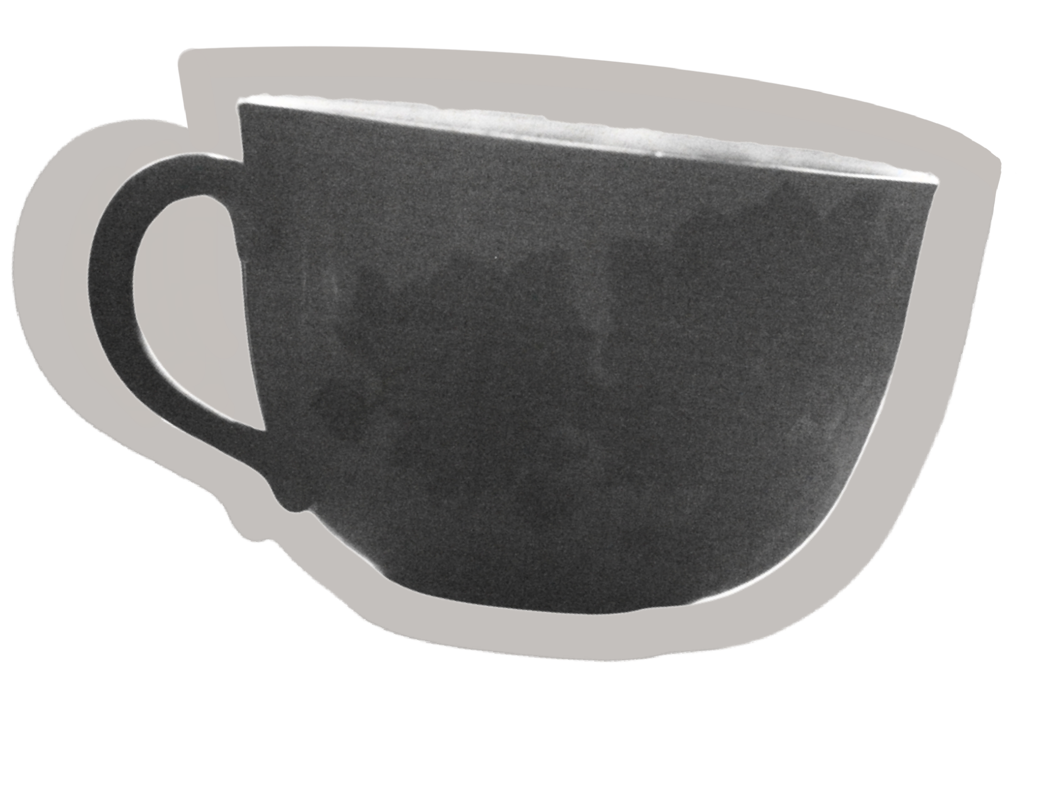 Black ceramic coffee mug viewed from the side, with a white outline around the image.