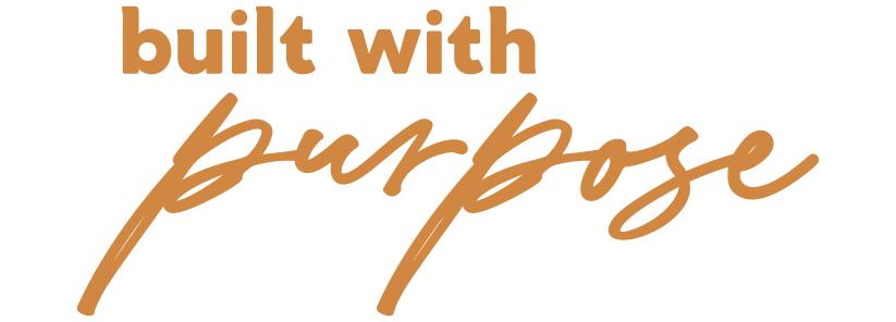 Text that reads 'built with bourbon' in brown and tan cursive and print fonts