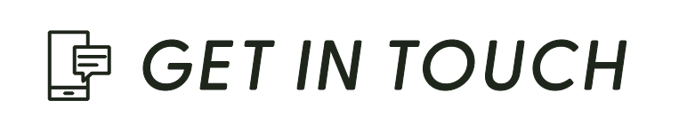 Icon of a smartphone with a speech bubble and the text 'GET IN TOUCH' in bold letters.