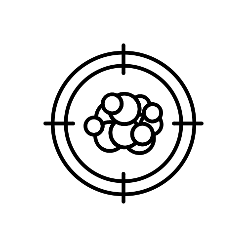 Skizze einer Zielscheibe mit einem Cluster von Kreisen in der Mitte.
