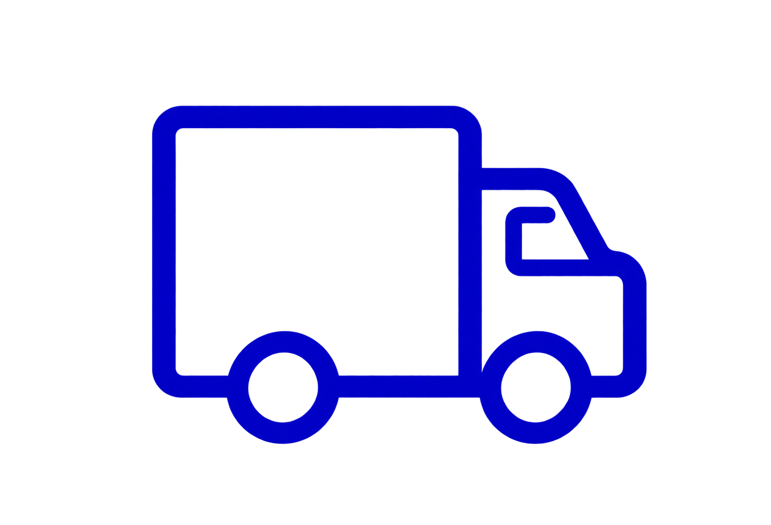 Blue delivery truck icon on a transparent background.