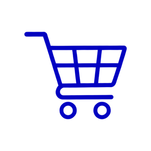 Blue shopping cart icon on a black background.