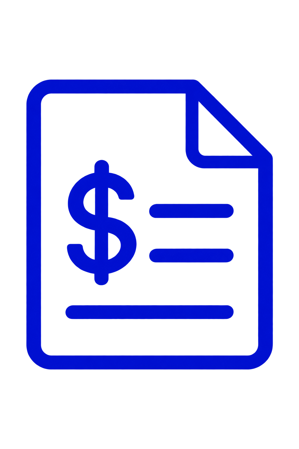 A blue, semi-transparent 3D icon of a file with a dollar sign on it.