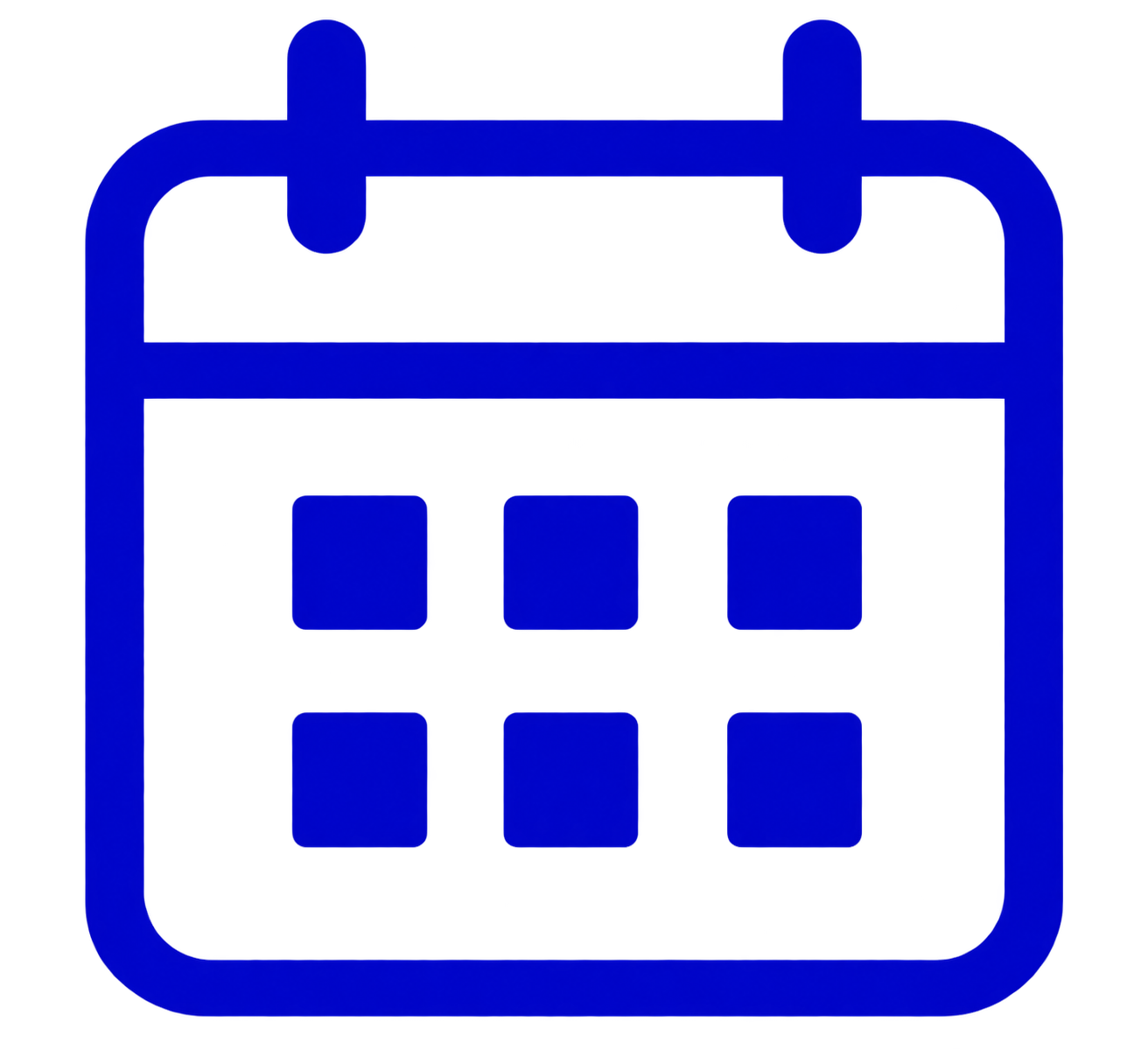 Blue calendar icon with grid of six squares representing days or dates.