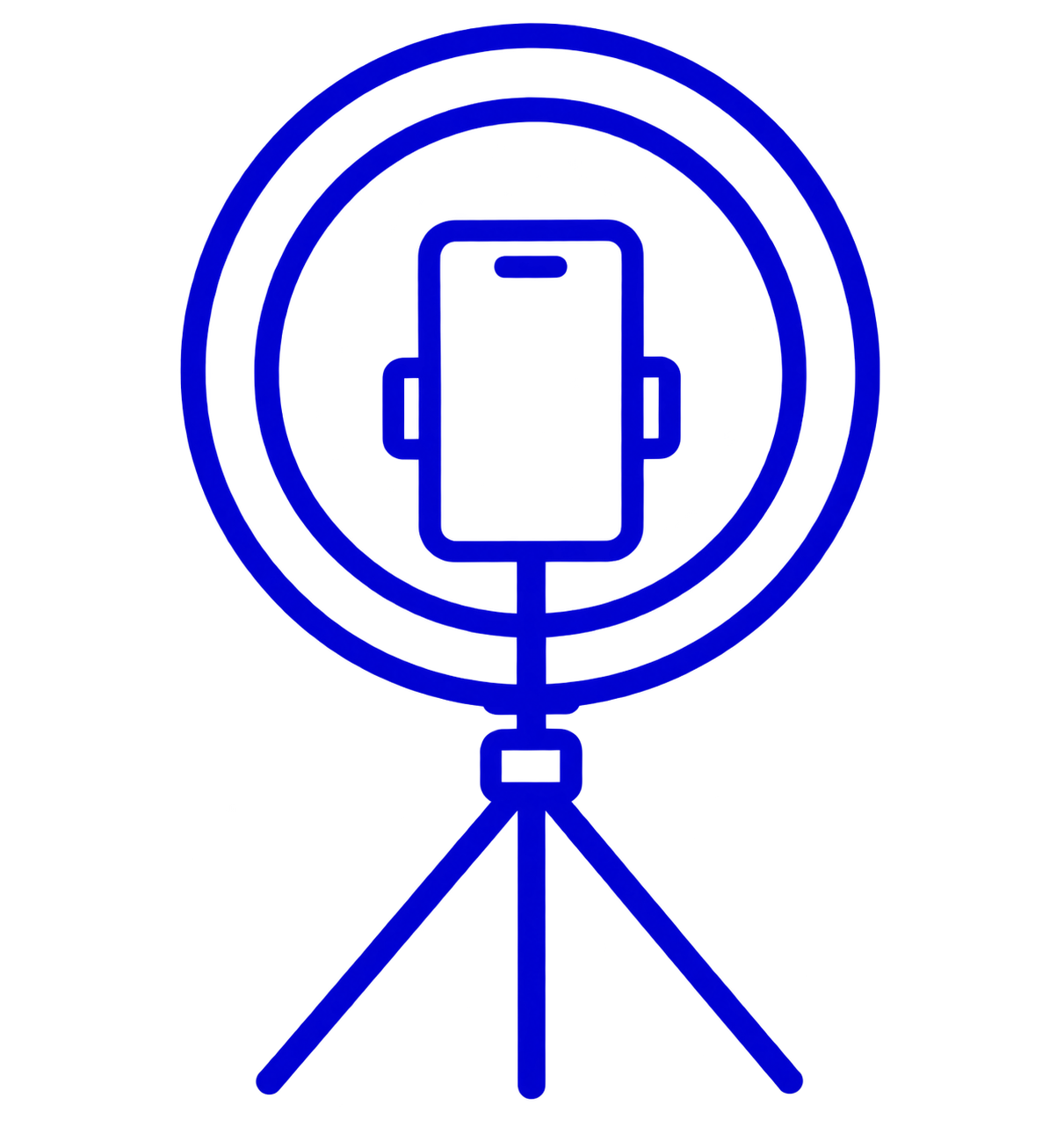 Blue outline of a surveyor's tripod with a smartphone in the center, surrounded by concentric circles.