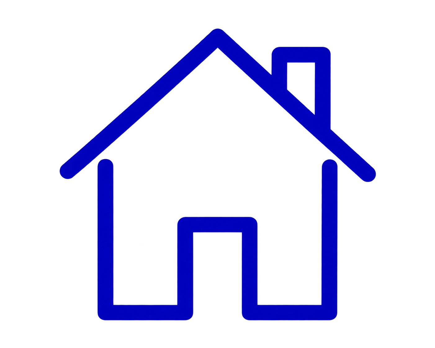 Outline drawing of a house with a chimney, colored in blue.