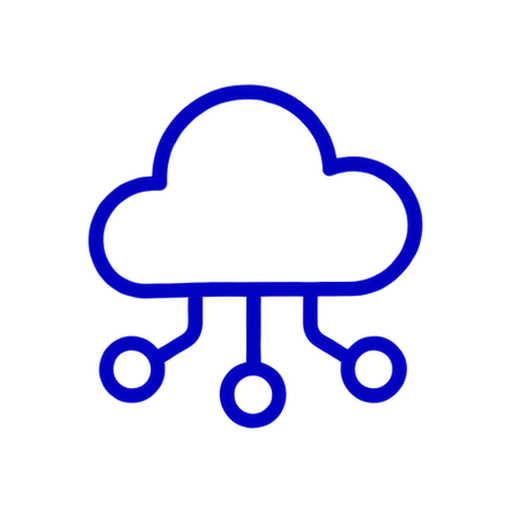 Blue cloud icon with connected nodes beneath it, representing cloud computing or data connection.
