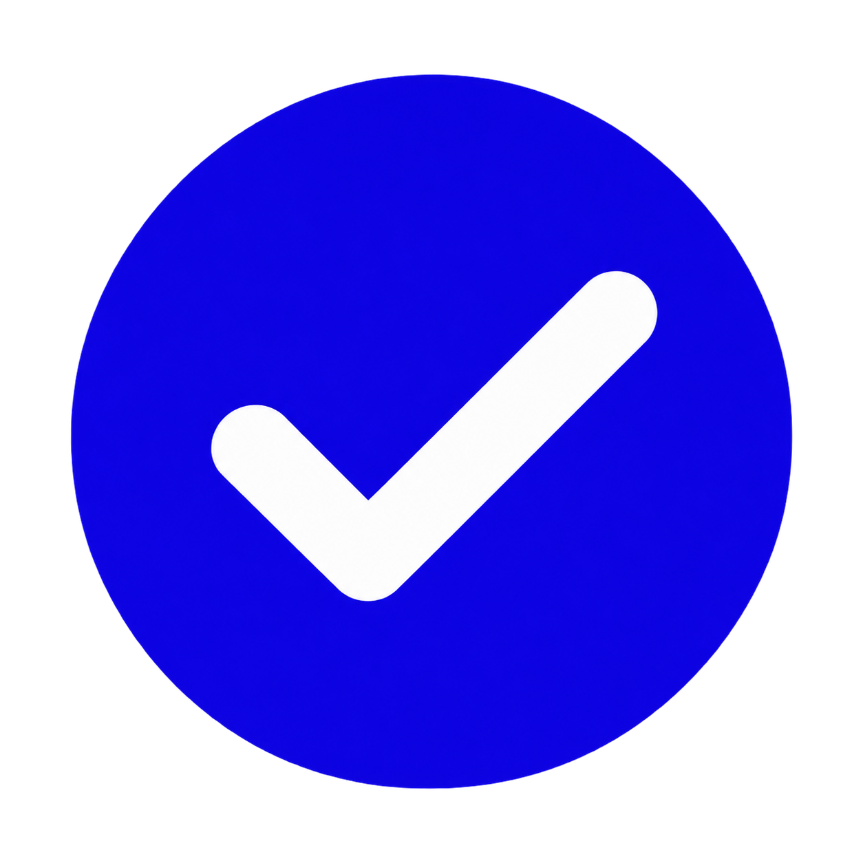 Blue circular icon with a white check mark in the center.
