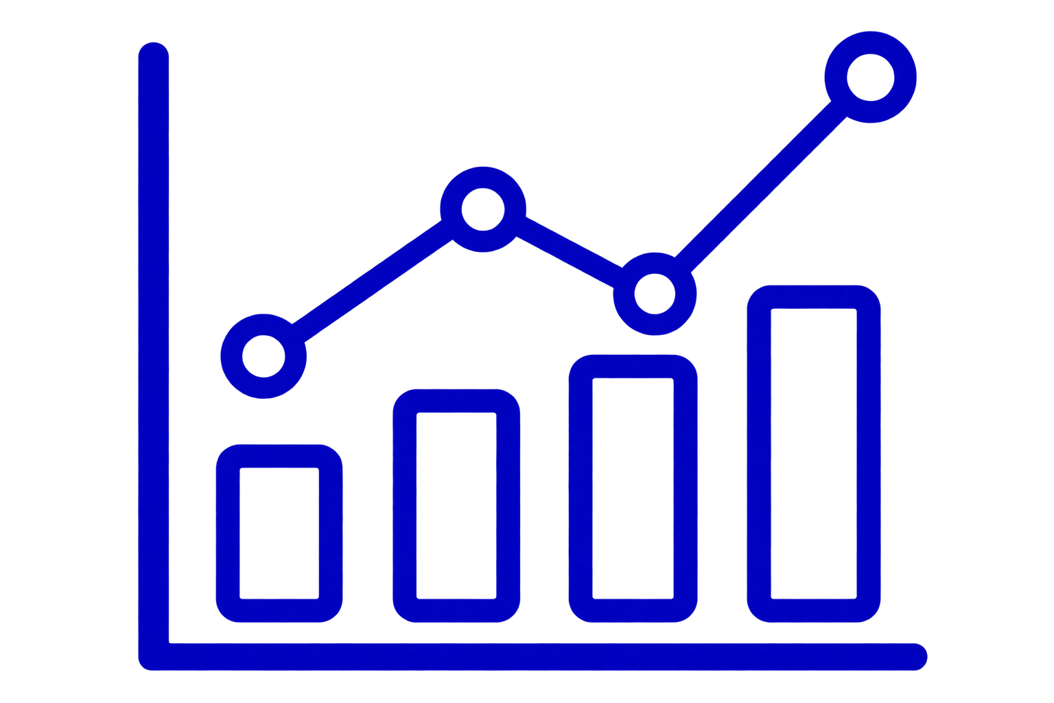 A dark blue line graph with multiple points and lines, displaying data trends over time with intersecting lines and dots.