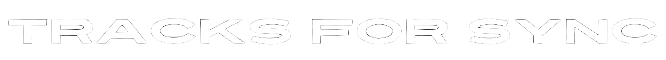 Close-up of black background with white text reading 'TRACKS FOR SYNC' in bold uppercase letters.