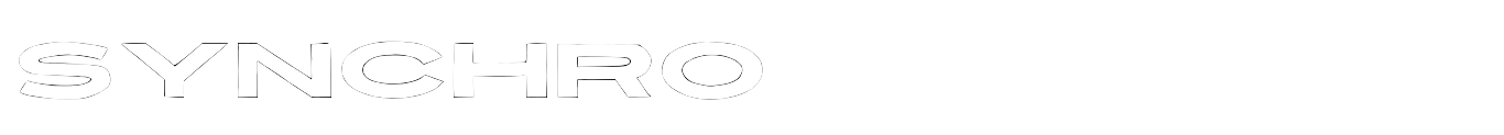 Close-up of a black background with the word 'SYNCHRO' in large white letters.