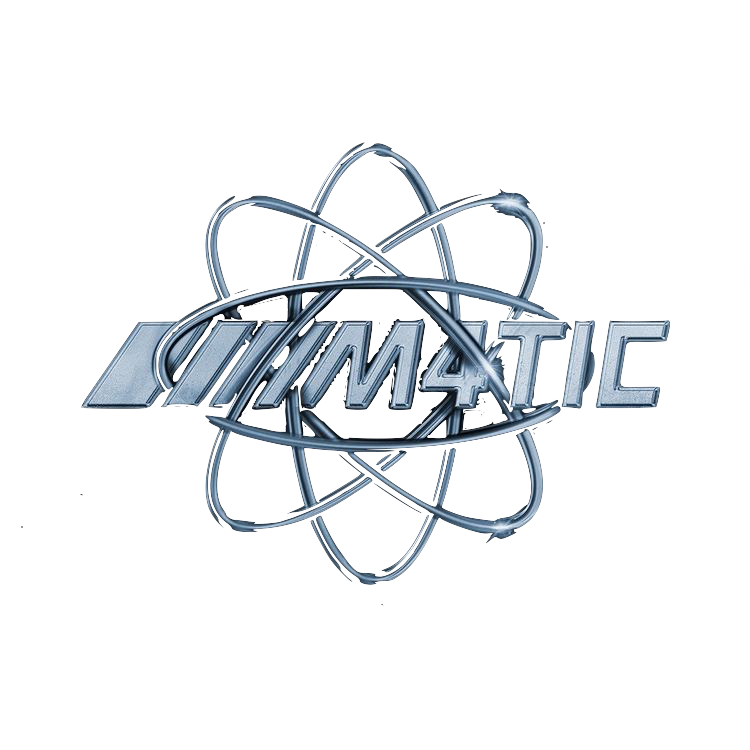 A metallic logo with the word M4TIC and atom-like orbitals surrounding it.
