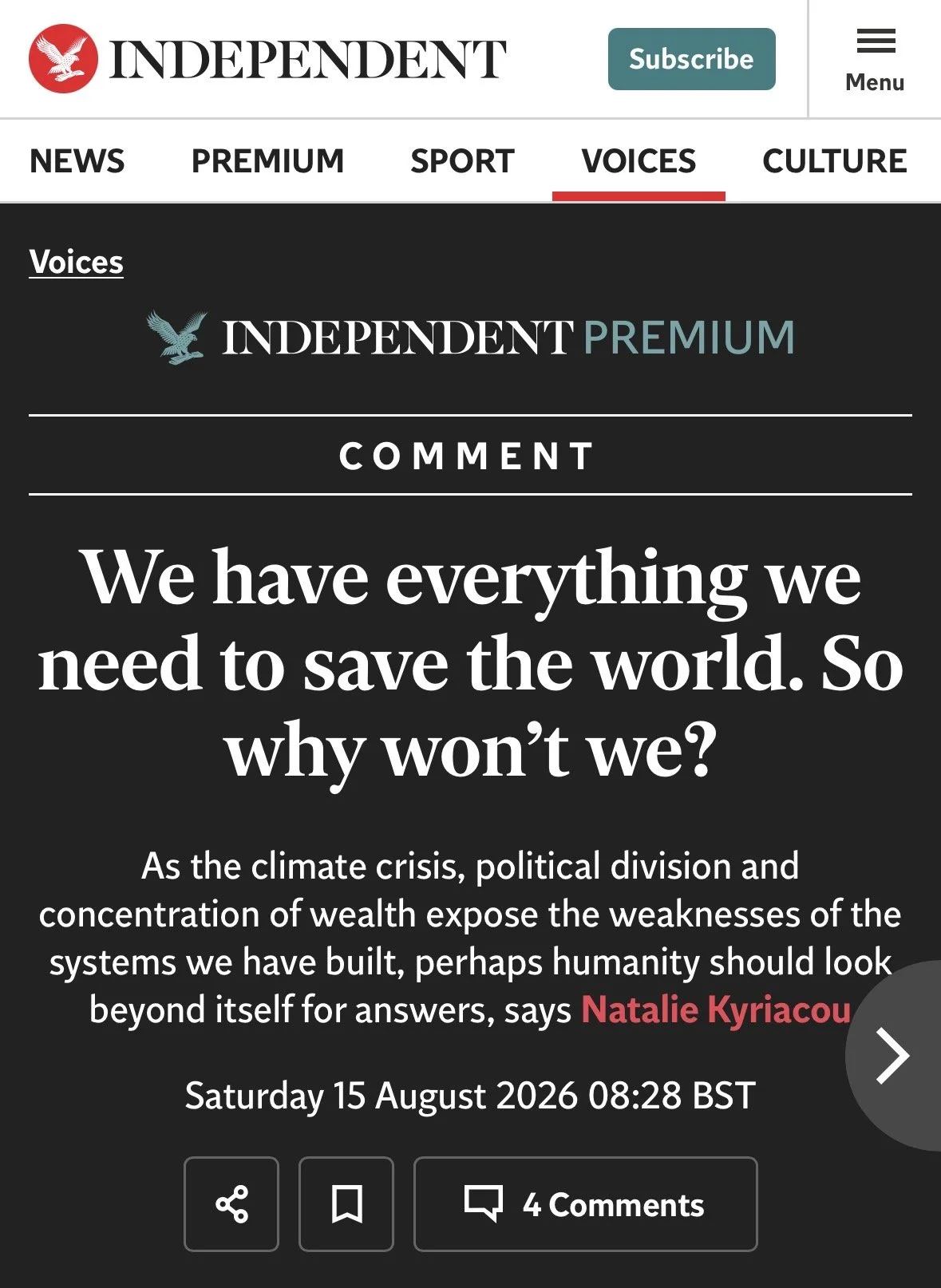 Natalie Kyriacou how will history judge us