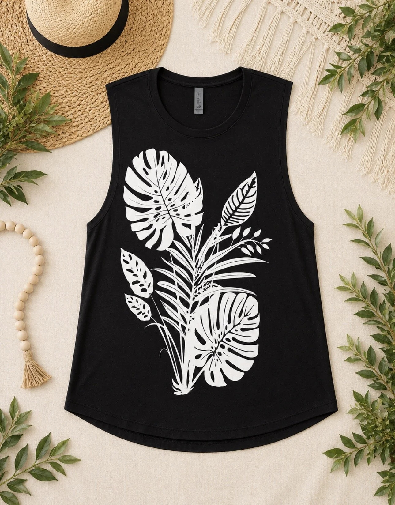 Tropical Leaves Tank - Black