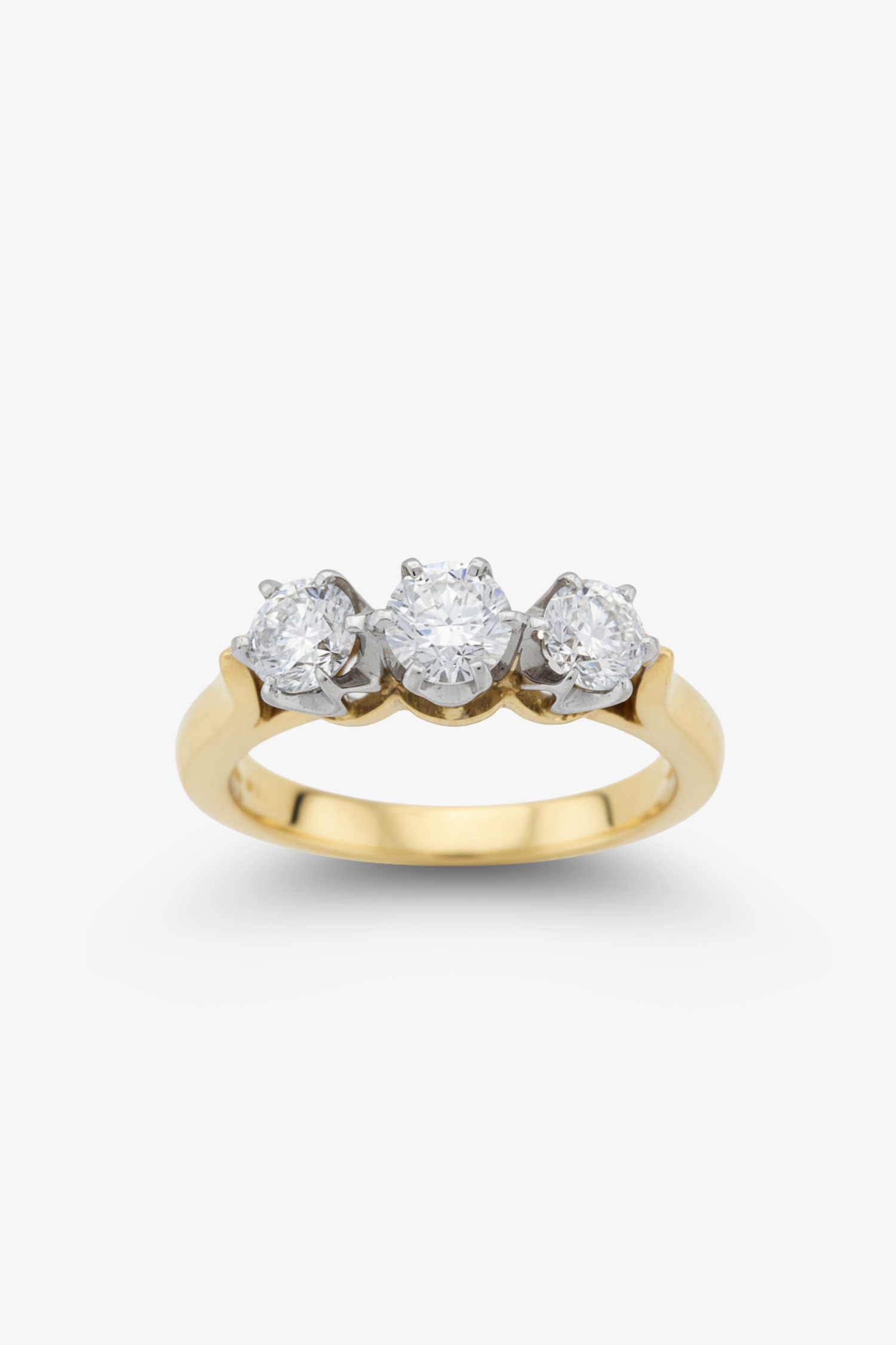 1ct Three Stone Diamond Ring in 18k Yellow & White Gold