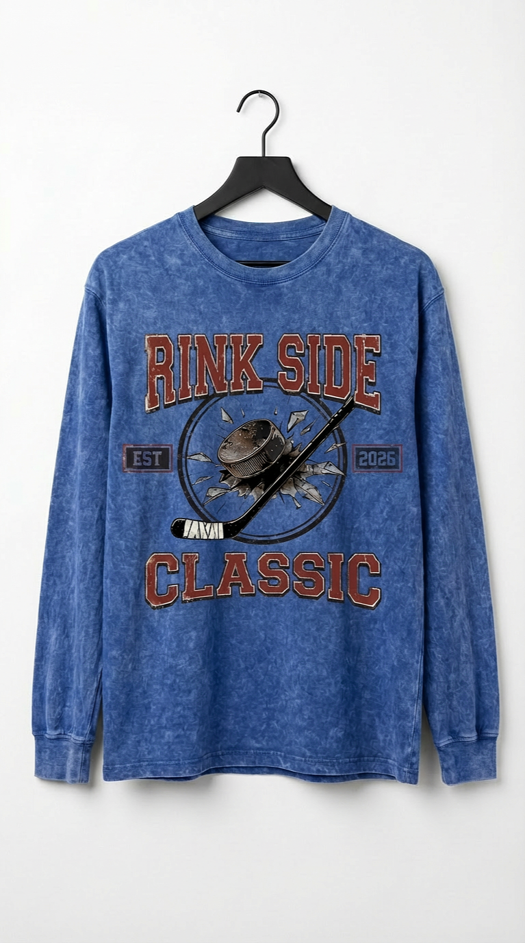 RINK SIDE CLASSIC ACID WASH BLUE HEAVY WEIGHT LONG SLEEVE