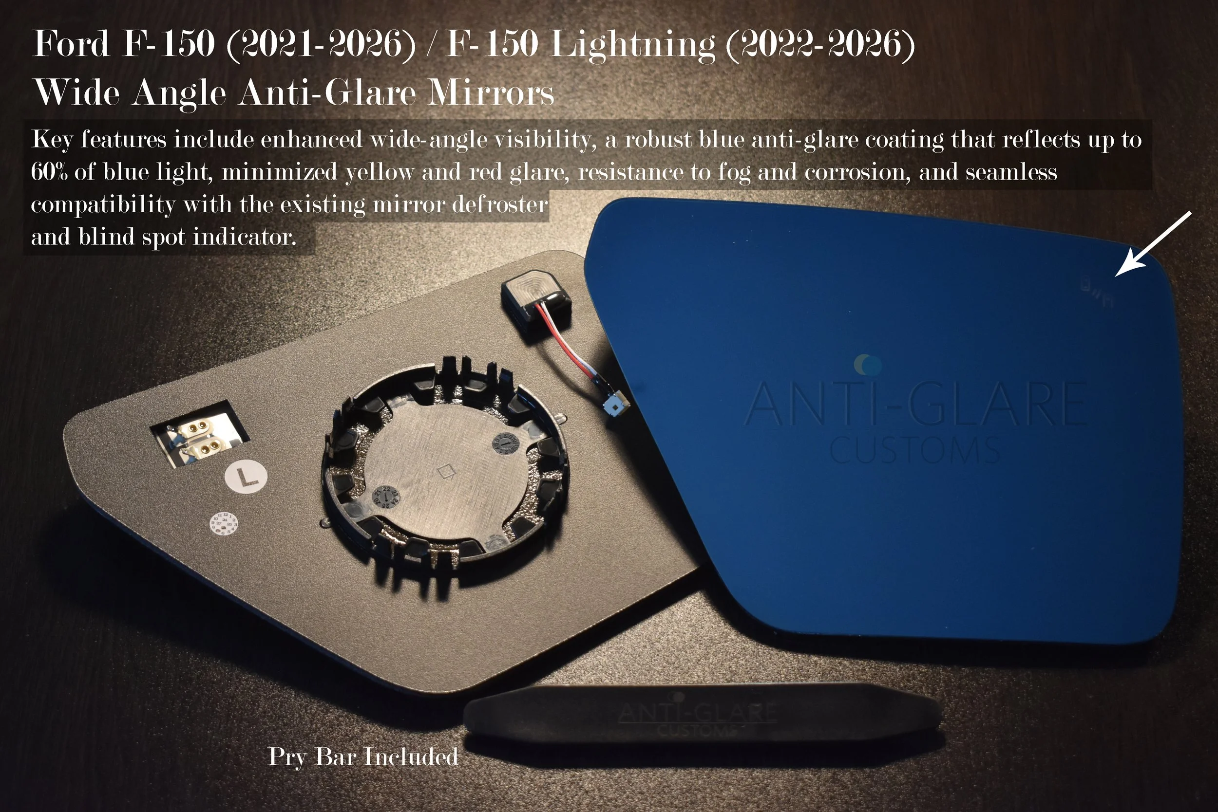 Ford F-150 (2021-2026) - Blue Anti-Glare Wide-Angle Mirrors