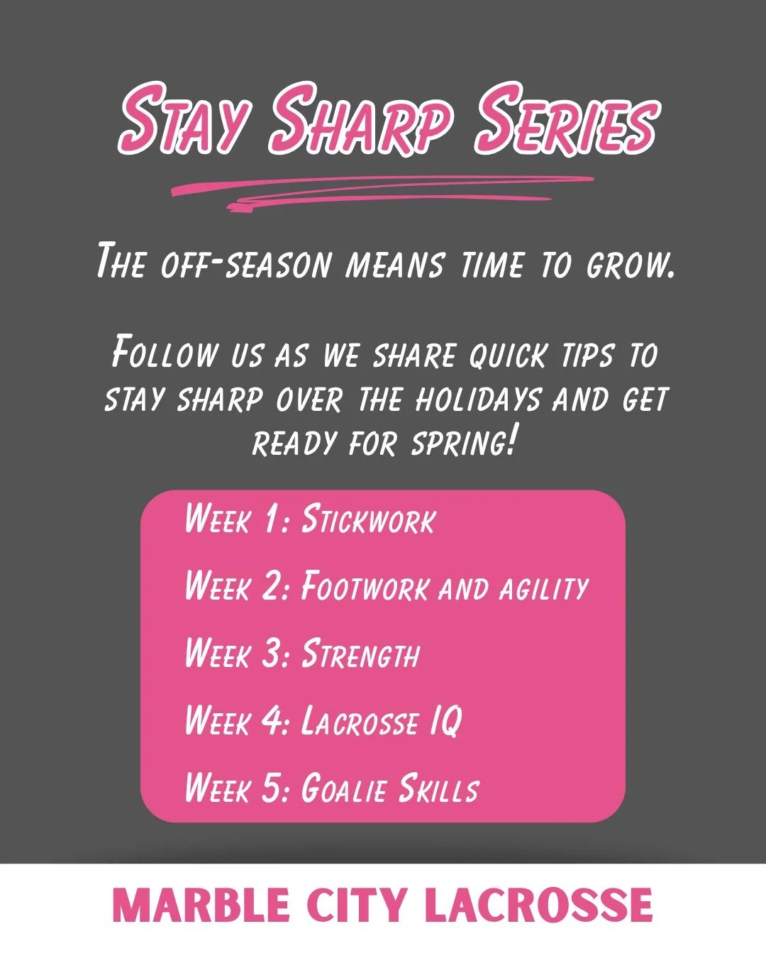 Introducing the Stay Sharp Series!
Fall ball may be over, but the work doesn&rsquo;t stop.

Over the next few weeks, we&rsquo;ll be sharing quick tips to help you be ready for spring. Effort now goes a long way toward you and your team being the best