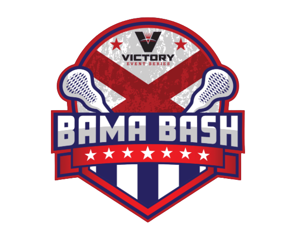 Logo for the Victory Event Series Bama Bash, featuring a shield design with tennis racquets, stars, and red, white, and blue colors.
