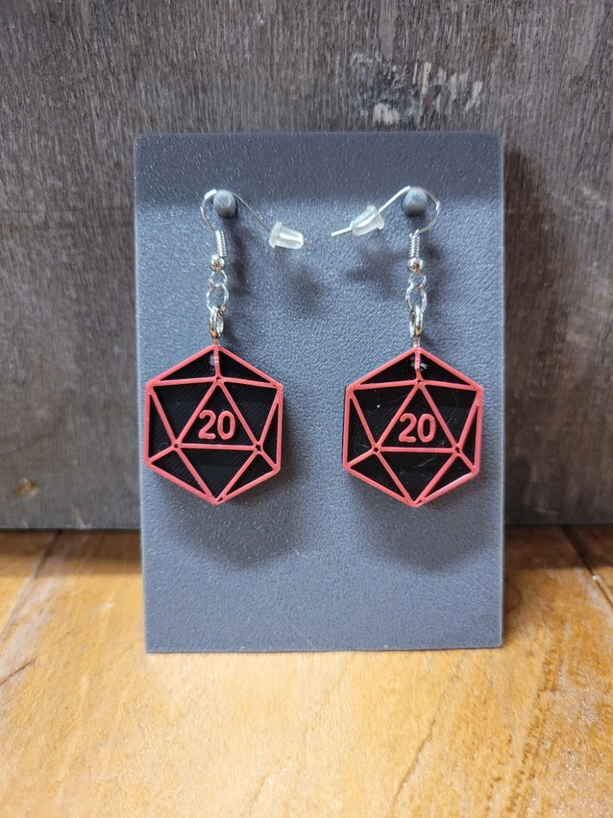 D20 Earrings - Black/Red
