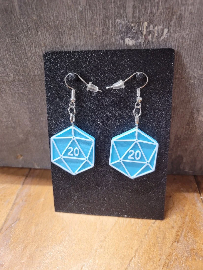 D20 Earrings - Blue/White