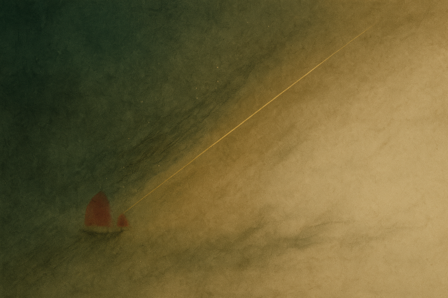 Close-up of a green surface with a small red object and a yellow line extending from it, against a blurred yellowish background.