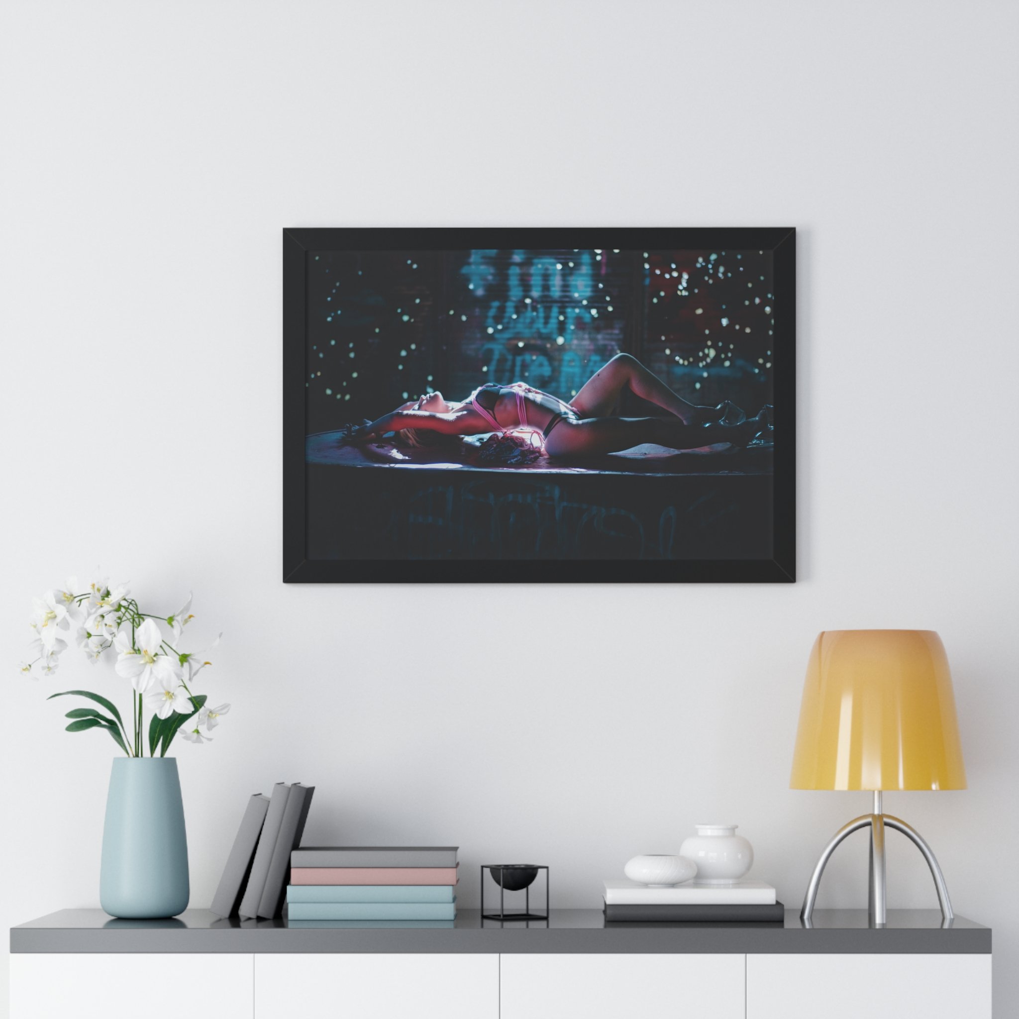 Framed Poster - Neon Night Pinup Wall Art