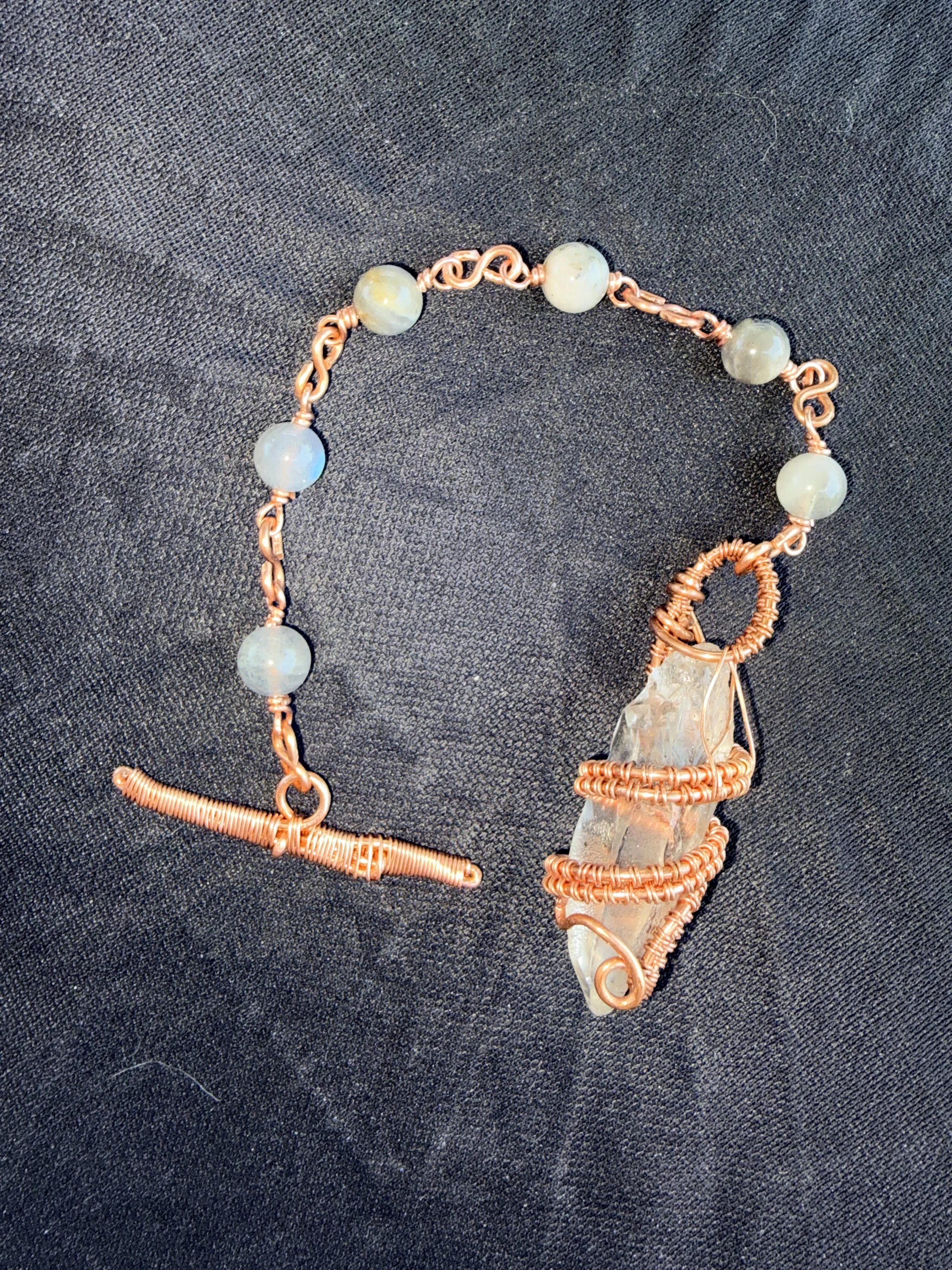 Raw Quartz & Labradorite Copper Wire Wrapped Pendulum | Handmade Divination Tool