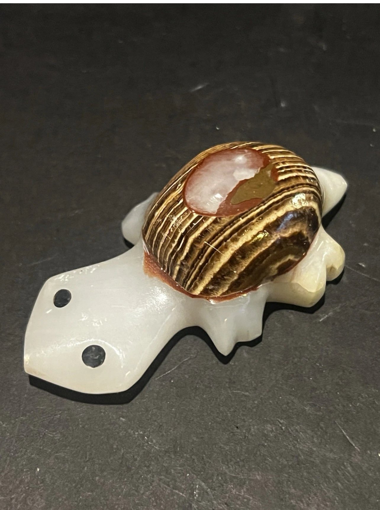 🐢 Hand Carved Stone Turtle Totem – Calcite & Aragonite (3")