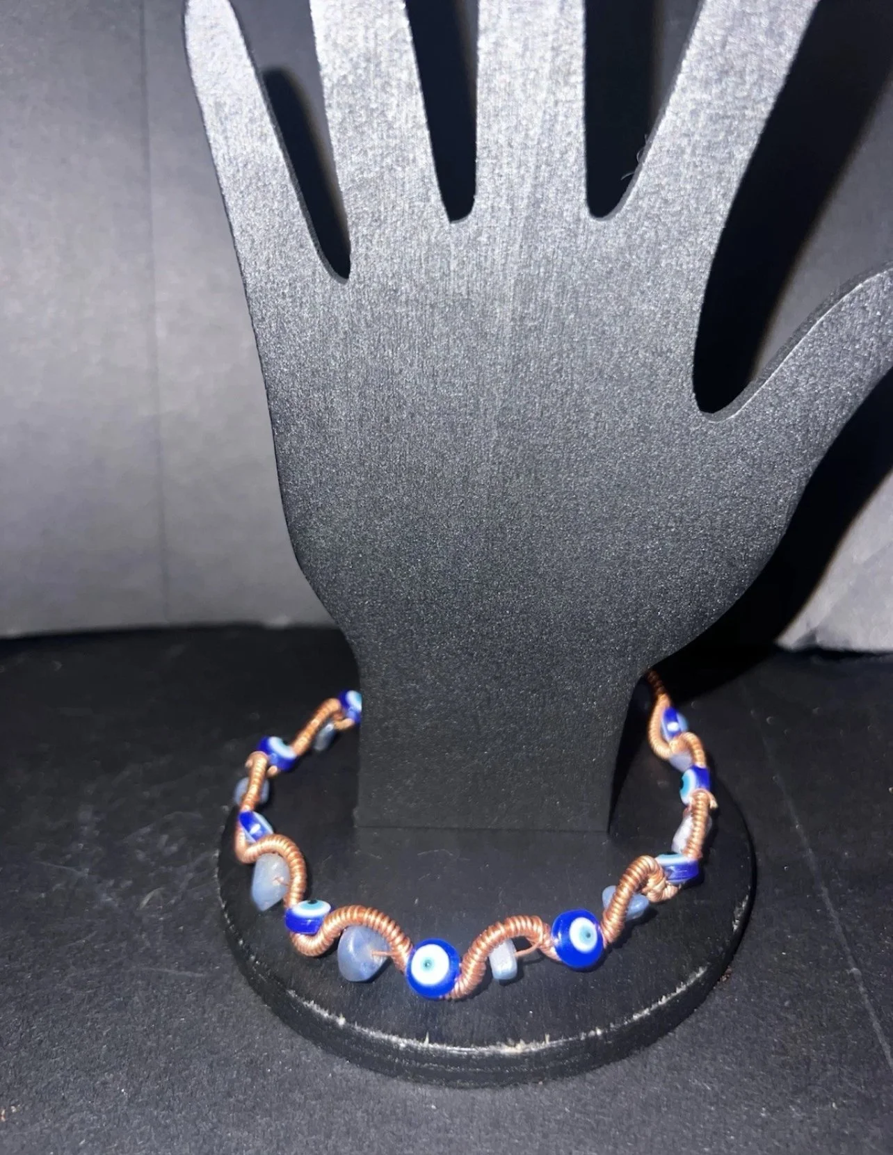 🔮 Evil Eye Copper-Wrapped Ripple Bracelet