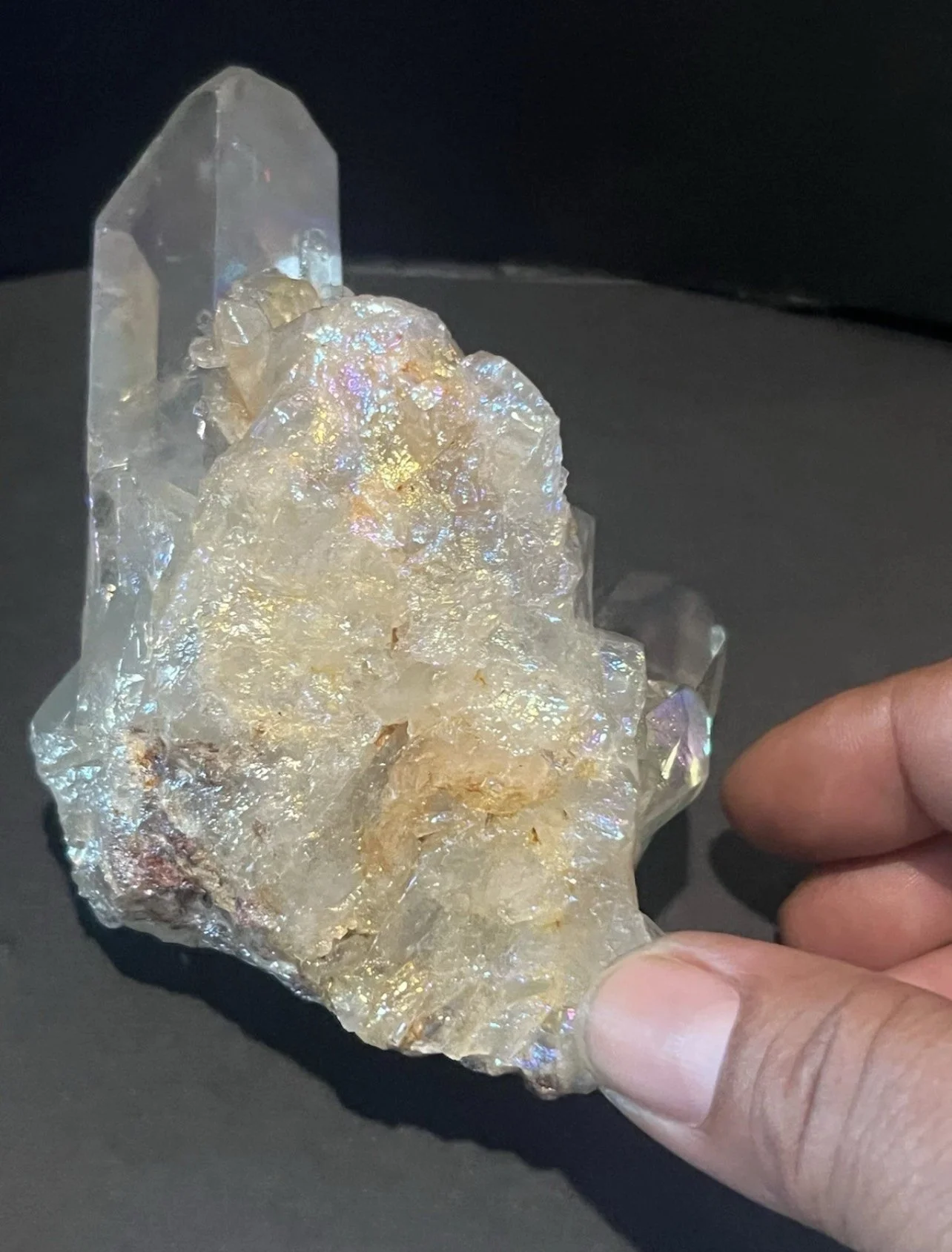 🌈 7.2 oz Angel Aura Quartz Cluster – Radiant Rainbow Crystal Formation